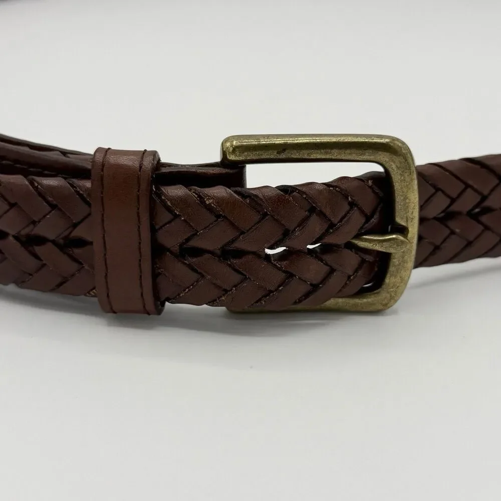 L.L. Bean Men's Brown Woven Braided Leather Belt With Brass Buckle Size 40